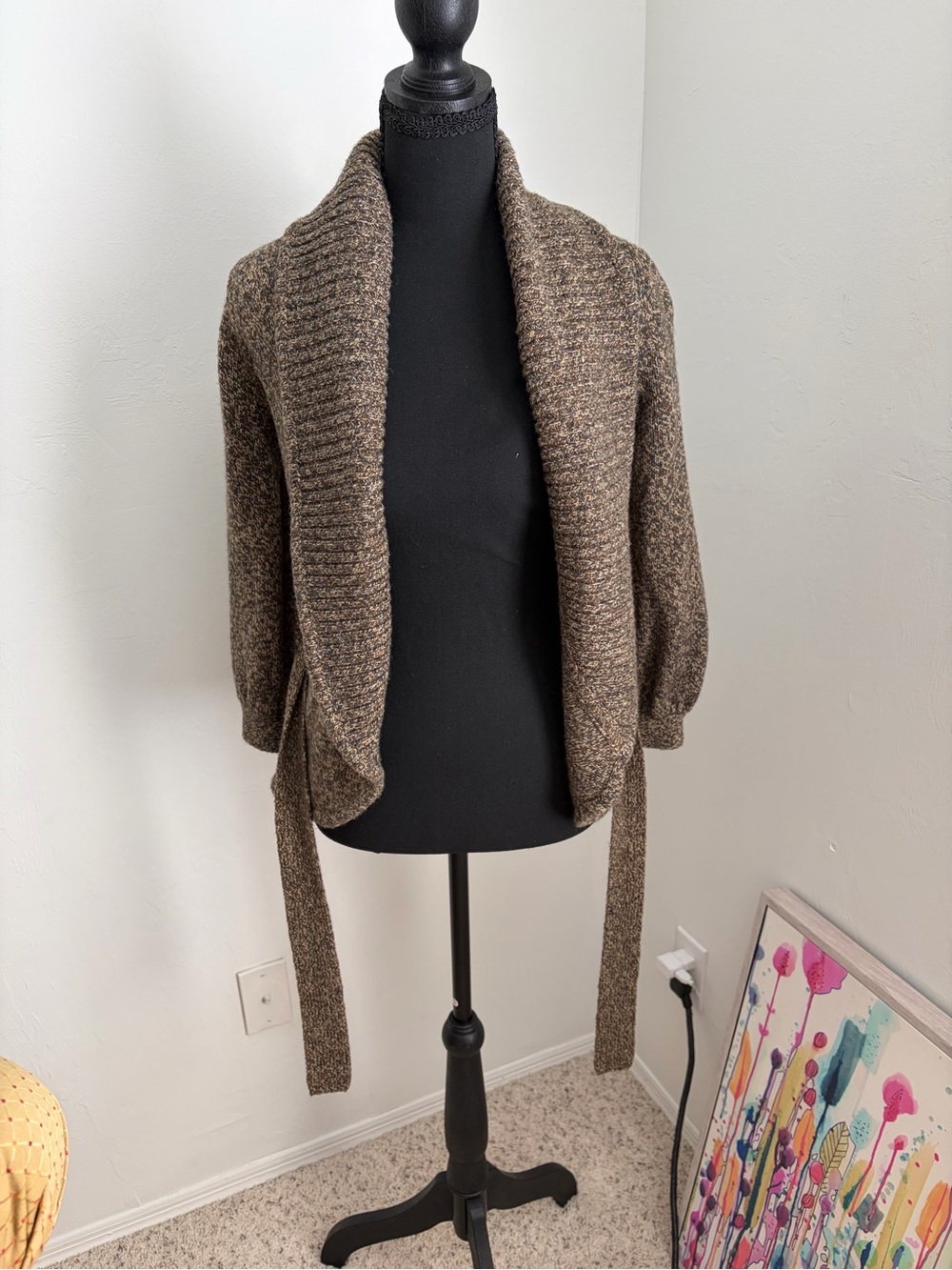 INC International Concepts Brown Marled Open-Front Cardigan